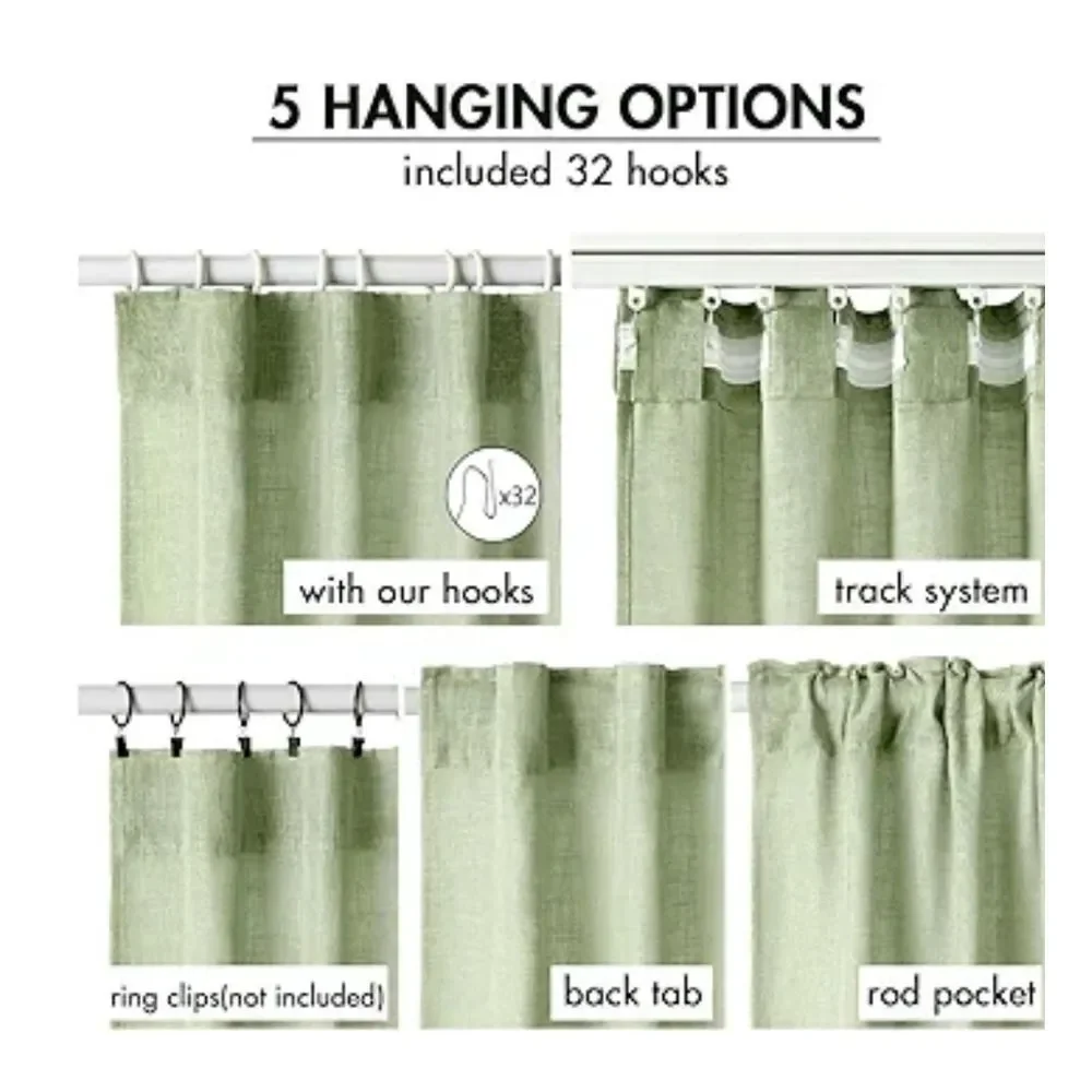 Sage Green Linen Curtains 120 Inches‎ Long 2 Panels for Bedroom - Picture 3 of 8